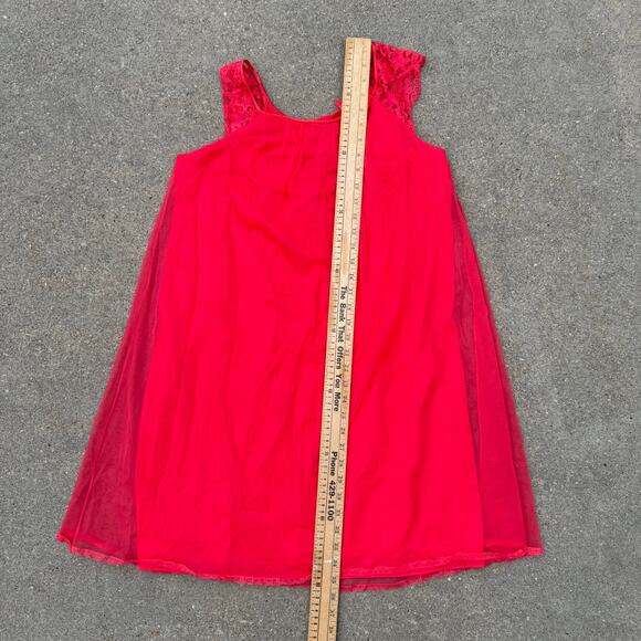 VTG 60s Vanity Fair 2 Layer Red Chiffon Peignoir Robe Nightgown Satin Lace Set S - Picture 10 of 10
